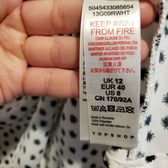 Topshop Black and White Polka Dot Cinch Waist Boho Wide Sleeves Size 8 - Picture 11 of 11